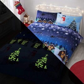 Velosso Christmas Glow in the Dark Xmas Snowman Tree Winter Forest Bedding Set Quilt Cover and Pillowcase (Single Bed)