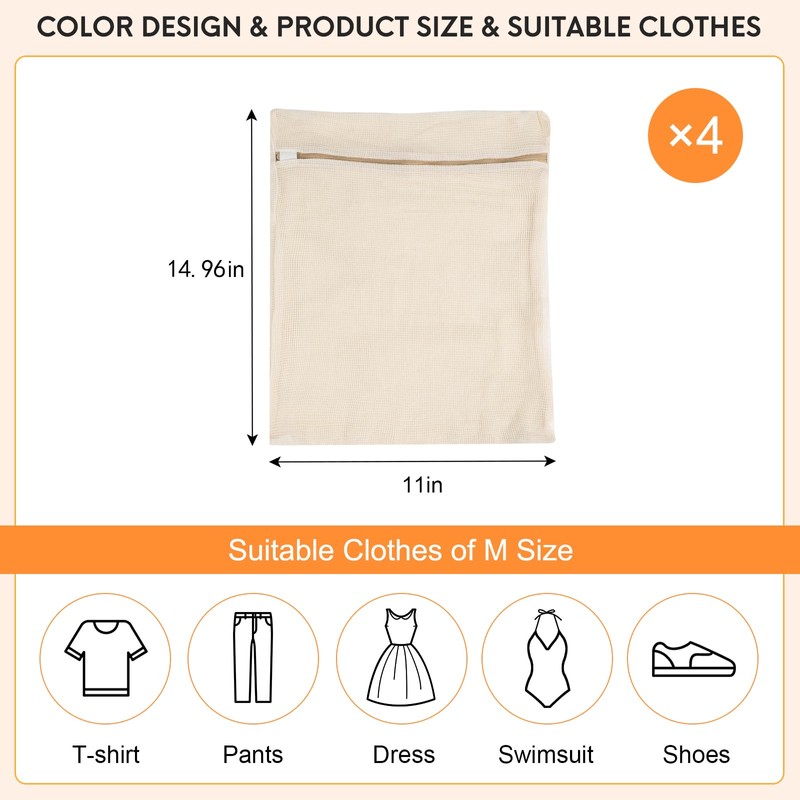 4-Piece Medium Durable Organic Cotton Mesh Laundry Bags with Sturdy