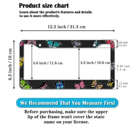 License Plate Frames for Women Multicolor License Plate Frame Holder for Men Butterfly Aluminum Metal Car Accessory 2 Pack with Screw Covers Set