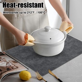 Homaxy Faux Leather Heat Resistant Placemats for Dining Table Set of 6, Waterproof Wipeable Washable PU Table Mats, Easy to Clean Anti-Slip Place Mats, 11.8" x 17", Dark Grey