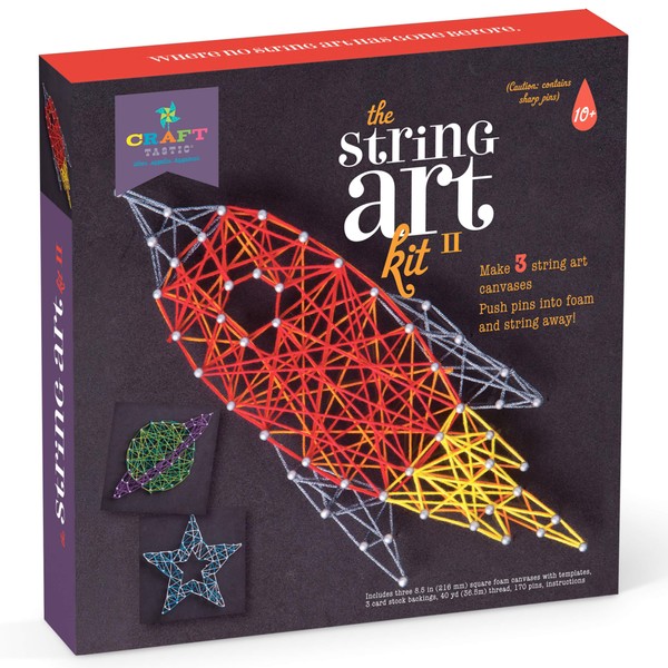 Craft-tastic DIY String Art – Craft Kit for Kids – Everything Included for 3 Fun Arts & Crafts Projects – Space Series Features a Rocket Ship, Planet and Star Patterns, CT1506