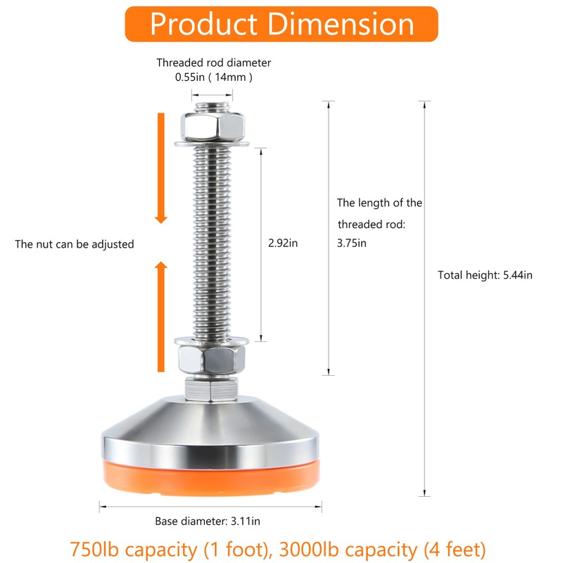 TERMATH Heavy Duty 3000 lb Capacity Stainless Steel Adjustable Leveling