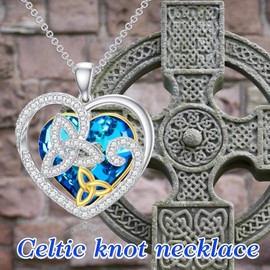 PELOVNY Celtic Knot Necklace 925 Sterling Silver Crystal Heart Pendant Love Jewelry for Mothers Day Birthday Christmas Gifts Women