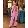 GRACE KARIN Girls Sequin Patchwork Jumpsuit Cut-out Shoulder Flared Bottom