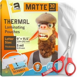 Matte Thermal Laminating Pouches, Matte Finish, 9 x 11.5 Inches, 5 Mil Thickness, 30 Pack, Fitted for Letter Size Laminating Sheets 8.5 x 11