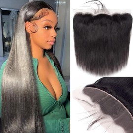 13 x 4 Lace Frontal Closure Real Hair 100% Brazilian Hair Remy Hair Transparent Lace Closure 13 x 4 HD Lace Closure Straight (13 x 4 Straight Lace Frontal Closure, 14 Inches)