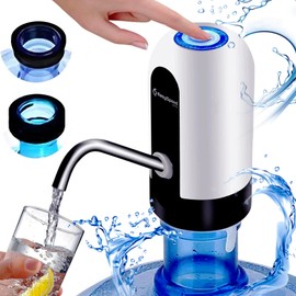 Automatic Water Dispenser, USB Charging Distributor, Removable and Convenient for Use in Bottled Water, Portable for 5.8/10/12/13/20 Litre Bottles (White with Light)
