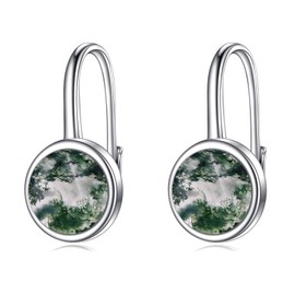 POPLYKE Moss Agate Earrings for Women Sterling Silver Moss Agate Leverback Earrings Moss Agate Jewelry Gift for Girls (moss agate)