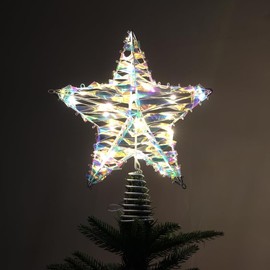Christmas Tree Top Star Star Pentagon Iron Art Luminous Belt Lamp Illusion Tree Starlight Shining Star Christmas Tree Pendant Ornaments Tree Ornaments Decoration Bring Happiness Stylish Gorgeous