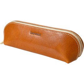 Lurverri Pen Case, Large Capacity, Cute, Rounded, Genuine Leather, Italian Oil Leather, YKK Zipper, Large, Pencil Case, Simple, Business, Gift Box Included, Brown, Casual