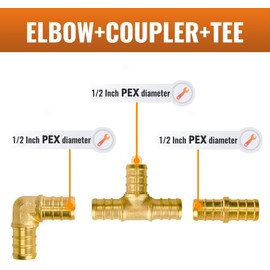 Pex Fittings 1/2 Inch, 36 PCS SUNGATOR 1/2 Inch Pex Fittings Set, 12 Each PEX Elbow Tee Coupling, 1/2" Pex Fittings For Pex Pipe, No Lead Brass, ASTM F1807
