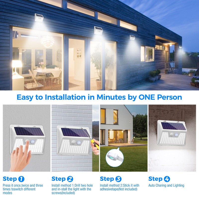 Peasur White Solar Lights Outdoor Waterproof, 6Pack 140LED Solar Powered