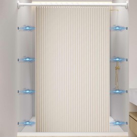 Momooda Waterproof Folding Heavy Duty Shower Curtain with Hooks, Magnetic Sripe Splash-proof, Anti Mould Linen Shower Curtain for Bathroom, Beige, 80x200cm