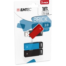 Emtec C350 Brick 16GB USB 2.0 Flash Drive, Multicolor (Pack of 3)