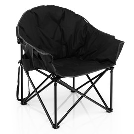 Giantex Portable Camping Chair, Moon Saucer Chair, Outdoor Folding Chair with Soft Padded Seat, Lawn Chair with Cup Holder and Carry Bag, Black