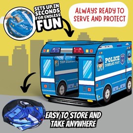 Pop Up Play Tent for Kids - My First Foldable Indoor & Outdoor Playhouse Vehicle Toys for Toddlers, Boys and Girls (Police Car)