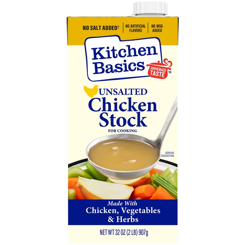 Kitchen Basics Unsalted Chicken Stock, 32 oz Carton, (Pack of