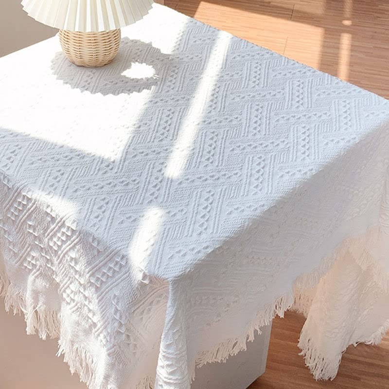 Knitted Tablecloth White Knit Small Tablecloth Knitted Tassel Tablecloth Bedside