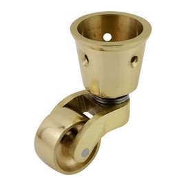 Solid Brass Castor Caster with 25mm Wheel (Single Piece) – Genuine Solid Polished Brass – Antique Vintage – Cup Style Fitting – Polished Brass – UK Company