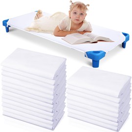 Macarrie 20 Pack Toddlers Cot Sheets for Daycare Preschool Standard Size 23.62 x 51.15 Inch Soft Breathable Nap Sheet Polyester Cotton White Cot Sheets for Boys Girls Naptime Sleeping for Cots Mat