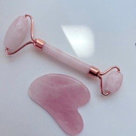 Unbranded Rose Quartz Jade Roller & Gua Sha Face Body Facial Therapy Massager Stone NWT