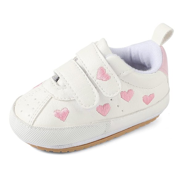 MK MATT KEELY First Steps Baby Girl Boy Soft Leather Trainers with Non-Slip Sole 0-18 Months, Pink