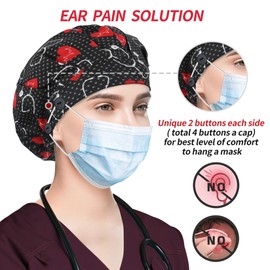 ABAMERICA Bouffant Caps with Button and Sweatband, Adjustable Scrub Caps for Women Men, One Size Fits All