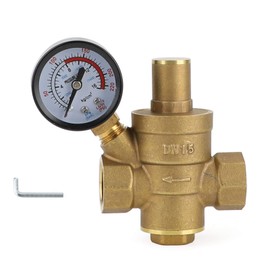 Topteng DN15 Brass Adjustable 1/2" Water Pressure Regulator Reducer With Gauge Meter
