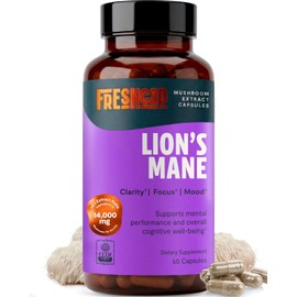 FreshCap Mushrooms Premium Organic Lions Mane Capsules - 14:1 Fruiting Body Extract with 31% Beta-Glucans - 3rd-Party Tested Nootropic for Clarity, Focus & Cognitive Support (60 Capsules)