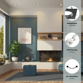ledscom.de RIR Ceiling Mounting Frame Black Matt Square Pivoting (LED/Halogen/GU10/MR16/PAR16/50 mm) Including GU10 Socket Pack of 5