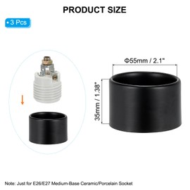 PATIKIL Light Socket Shade Ring, 3pcs E26 E27 Medium Base Metal Sockets Lock Ceramic/Porcelain Sockets with Thread Diameter 1-1/2 Inches for Hanging Lamp Holder, Black 35mm / 1.38"
