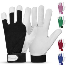 Gardening Gloves for Men & Women, Leather Palm & Breathable Spandex Back, Thorn-Proof Gardening Gloves, Multipurpose Safety Gloves for Mechanics, Warehouse, Driving, Digging, Landscaping (Black, XL)