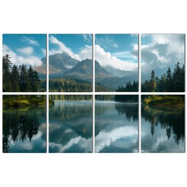 FurnoFlexArt Acoustic Panels Tiles Decorative Room Sound Proof Foam Absorbing Panels Noise Dampening Canceling Reducing Blocker for Walls (Mountain Lake View, 48 * 32 in)
