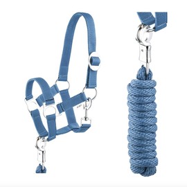 Halter Lead Rope Set with Snap Hook Adjustable Horse Halter Horse Wooden Horse Tie Rope (Panic Hook Blue, Shetty)