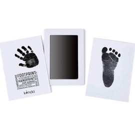 kiinda "CleanTouch" Baby Foot or Hand Print Set | Ink Pad with 2 High-Quality Print Cards | Inkless - Baby Skin Does Not Come into Contact with Paint (Large Black)