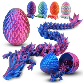 Abitoncc 3D Printed Crystal Dragon in Egg 3D Dragon Eggs with Dragon Inside Articulated Dragon Mythical Pieces Dragon Home Office Decor 3D Printed crystal Dragon Egg for Kids Adults（Redblue ）-L