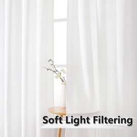 Tollpiz Linen Curtains Living Room Rod Pocket Semi Sheer Curtain Burlap Light Filtering Thick Linen Drapes for Bedroom, 38 x 63 inches Long, White, Set of 2 Panels