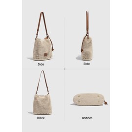 Ulisty Women Cotton Crochet String Bag Handwoven Summer Beach Tote Bag Knitted Vacation Hobo Purse Bohemian Shoulder Handbag, B-beige, Slouchy