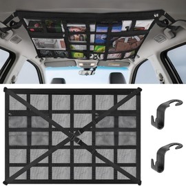 LustLocke Car Luggage Net, 90 x 65 cm Car Roof Storage with Adjustable Cross Straps and 3 Zip Pockets for Four Roof Armrests, Compatible with Cars, Jeeps, Vans, SUVs
