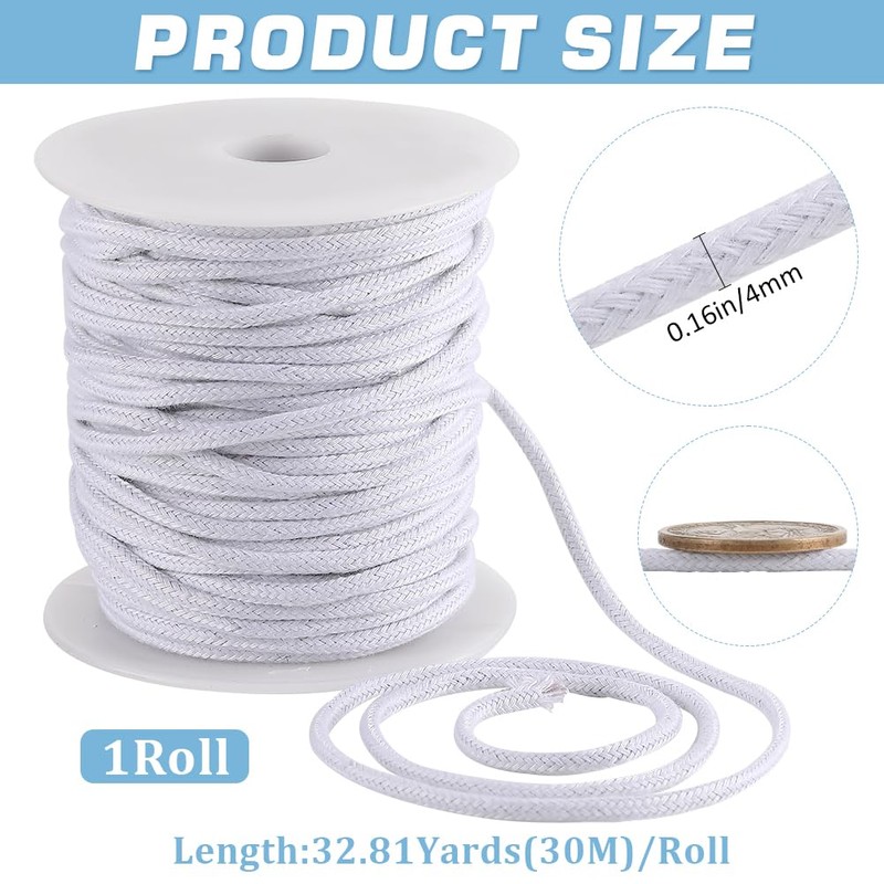 GORGECRAFT 4mm 33 Yards White Cotton Drawstring Replacement Cord for