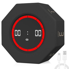 Visual Timer Desk Productivity Timer with Gravity Sensor, Cube Digital Countup Timer 1,3,5,15,30,60,90 Minutes Countdown Timers, Octagon Pomodoro Timer for Kids Study Kitchen Cooking Office（Black）