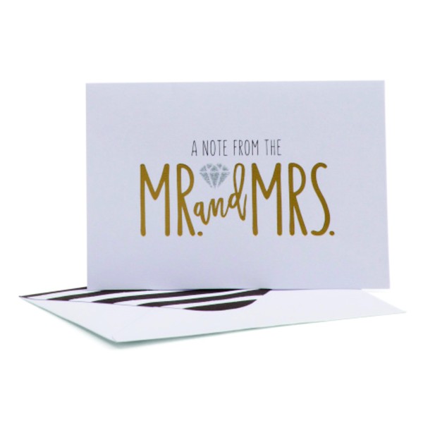 Roobee Set of 50 Wedding Note Cards (A Note From The Mr. and Mrs.) Gold and Silver (Mr. & Mrs.)
