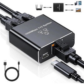 Gigabit Ethernet Splitter 1 to 2 - Network Splitter with USB Power Cable, RJ45 Internet Splitter Adapter 1000Mbps High Speed for Cat 5/5e/6/7/8 Cable [2 Devices Networked Simultaneously]