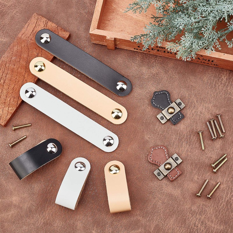 GORGECRAFT 6Pcs Leather Drawer Pull, Nordic Wardrobe Cabinet Door Handle,