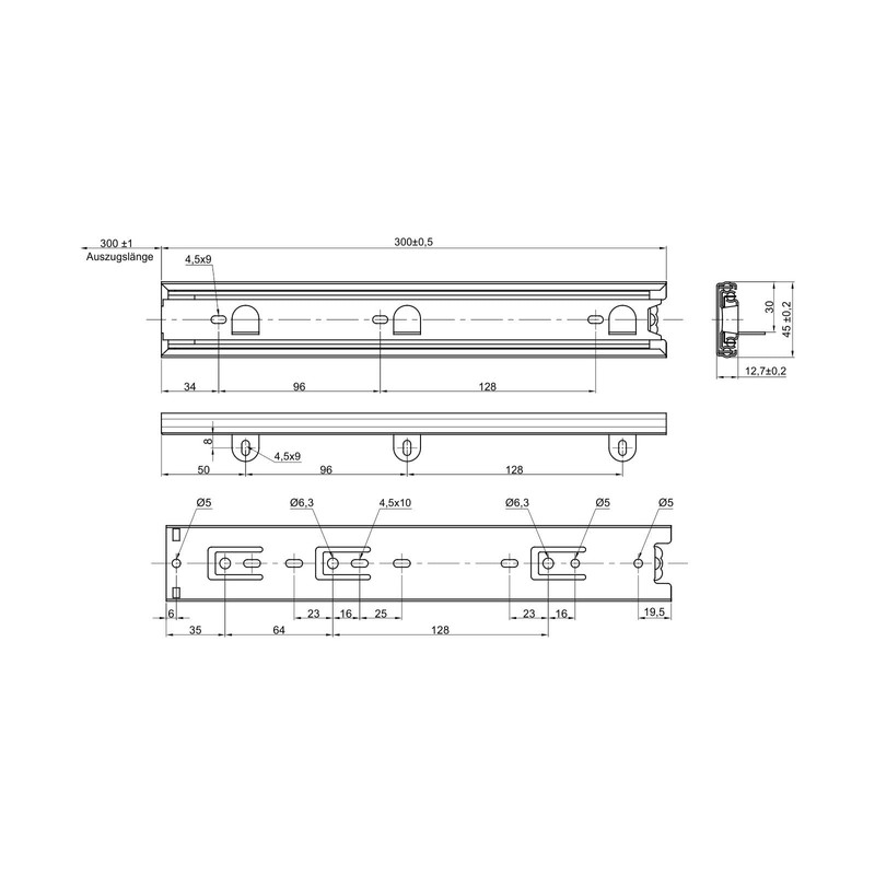 KV4-45-H45-L300-NF Full Extension Slides with Support Angle (Length 300 mm