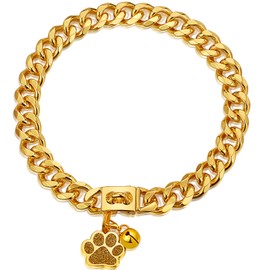 Luxlife - Collar de cadena para perro de 15 mm y 19 mm de grosor, con hebilla de liberación rápida, collar de cadena de oro de 18 quilates para perros pequeños, medianos y grandes (19 mm, 22 pulgadas)