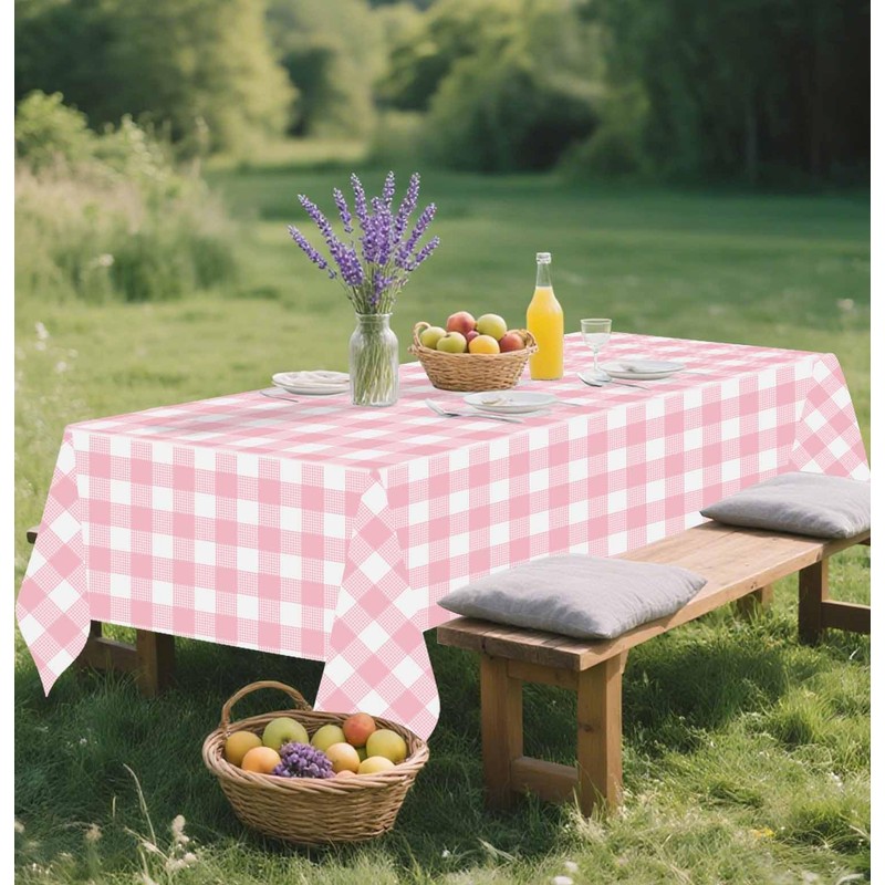 SietDESEO 3 Pack Light Pink Gingham Tablecloth Rectangle 54 x