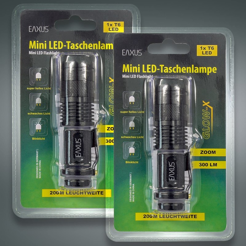 Eaxus® Set of 2 LED Torch Glow-X Professional Mini Torch