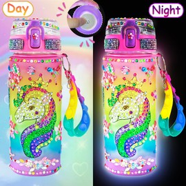 See You Always Decorate Your Own Light-up Water Bottle Kits for Girls Age 4-6-8-10, Unicorn Diamonds Crafts with Glitter Gem Stickers, Fun Arts and Crafts Gifts Toys for Girls Birthday Christmas