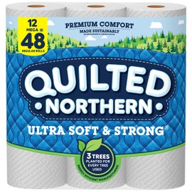 Quilted Northern Ultra Soft & Strong Toilet Paper, 12 Mega Rolls = 48 Regular Rolls, 2-ply Toilet Paper